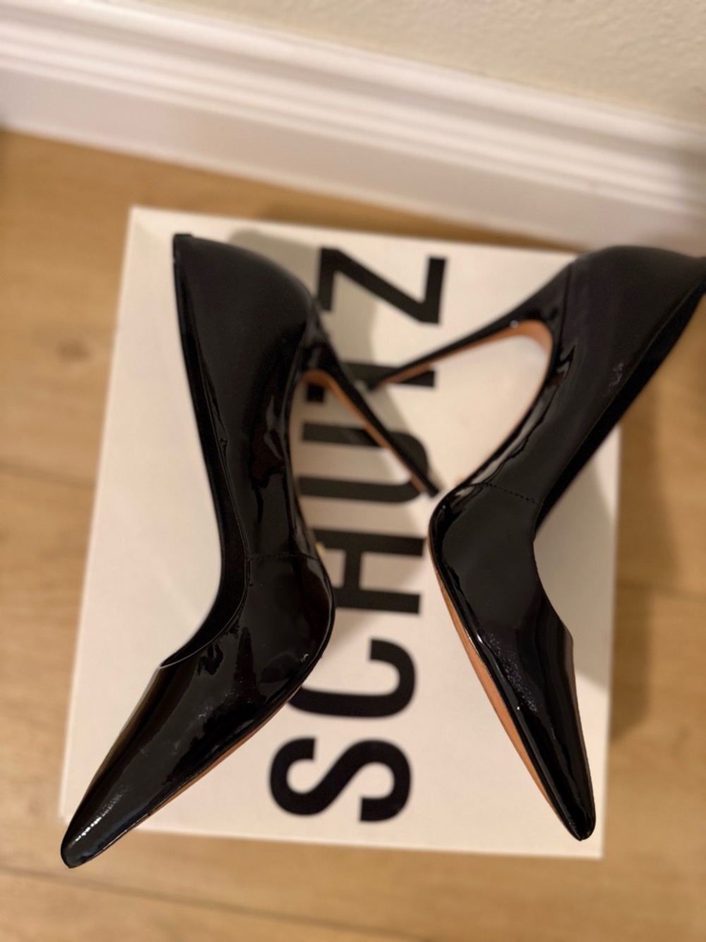 SCHUTZ Black Patent Pointed Toe Pumps 8